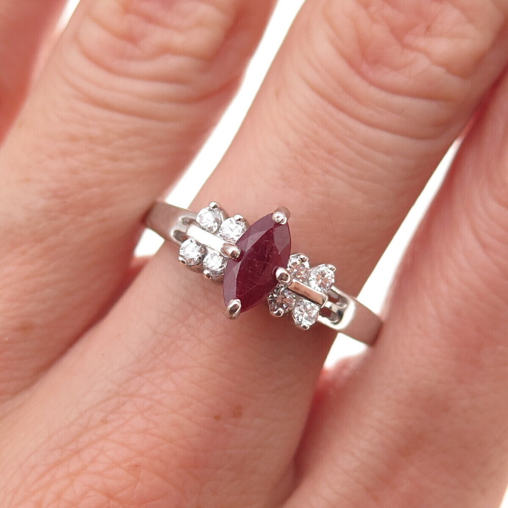 RJ Graziano 925 Sterling Silver Vintage Real Ruby & C Z Ring Size 10